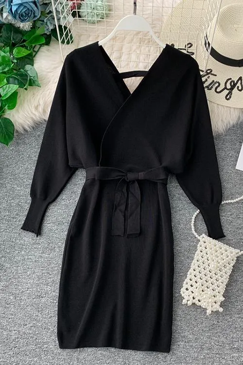 V Neck Off Trendy Shoulder Mini Dress