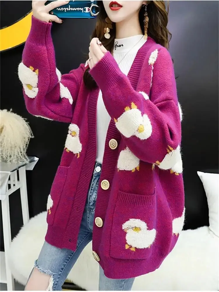 V-Neck Sheep Cardigans Warm Korean Knitwear