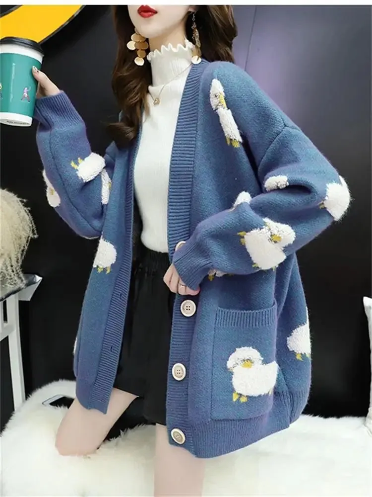 V-Neck Sheep Cardigans Warm Korean Knitwear