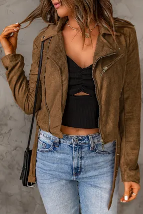 Vegan Suede Zip Detail Moto Jacket