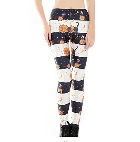 Women Chic Pumpkin Digital Print Leggings Halloween Costume