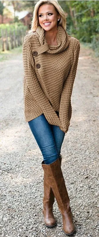 Women's Autumn/Winter Warm Knitted Long-Sleeved Sweater