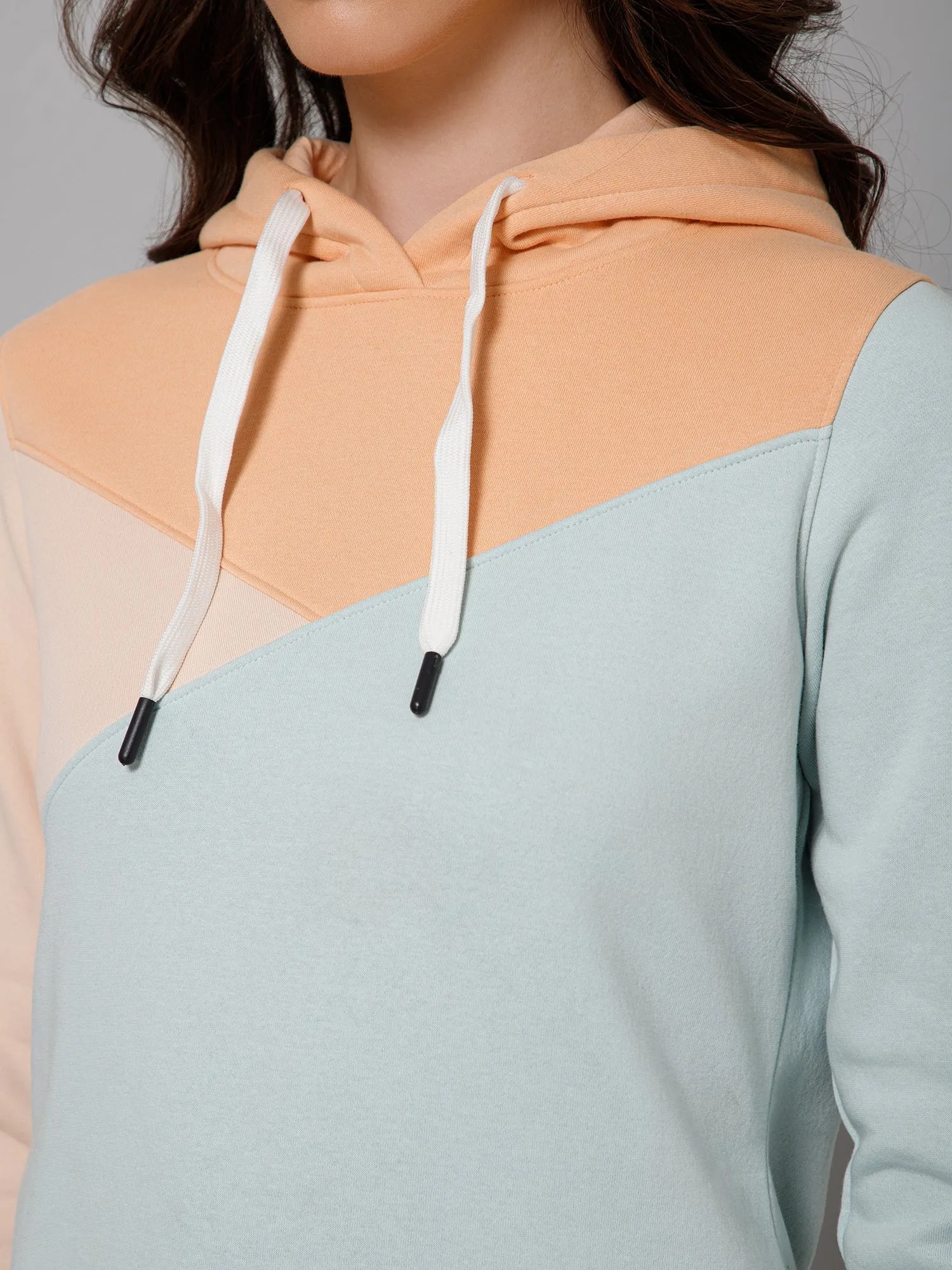 Women's Casual  Mint  Regular Full Sleeve  Color block Pullover Hoodie Sweatshirt