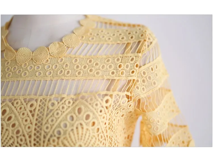 Yellow Hollow Out Trendy Lace Party Dress