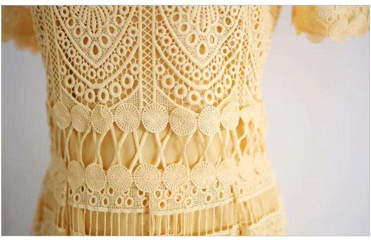 Yellow Hollow Out Trendy Lace Party Dress